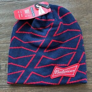 Budweiser Jacquard Knit beanie, Beer Logo patch, bow tie pattern,warm winter hat